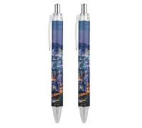 BHHJKK SEOUL COREA DEL SUD SKYLINE GLOSSY Night View Penna a sfera retrattile portatile inchiostro blu penna a sfera Penne da lavoro per casa ufficio 2 pezzi