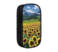 BHHJKK Steppe - Astuccio portamatite con cerniera, organizer vuoto con 3 scomparti, portatile, multifunzionale, bella grande capacità, per ufficio, Girasoli sopra le montagne e il campo, Taglia unica,