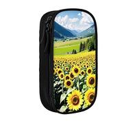 BHHJKK Steppe - Astuccio portamatite con cerniera, organizer vuoto con 3 scomparti, portatile, multifunzionale, bella grande capacità, per ufficio, Girasole sopra le montagne e i campi, Taglia unica,