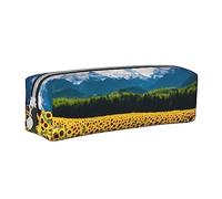 BHHJKK Sunflowers Over The Mountains, astuccio in pelle PU carino piccolo astuccio per matite con cerniera, Girasoli sulle montagne, Taglia unica, Astucci per matite