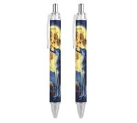 BHHJKK Tribal Wolf Song - Penna a sfera retrattile con inchiostro blu, per casa e ufficio, 2 pezzi
