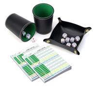 BHHTBB Set di bicchieri in pelle con 10 cubetti, blocco a mano, DIN A6, in pelle, con cubo e taglieri per Yahtzee Liar's Dice Sic BO