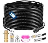 BHHTBB Sonda Sturatubi per Idropulitrice Karcher K2-K7, Tubo Idropulitrice Karcher 15 metri, 180 Bar, 2 Ugelli Fissi e Rotanti, Nero, Set di tubi di pulizia