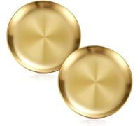 Bhina 2 Pezzi Oro Piatti Rotondi in Acciaio Inox Piatti da Campeggio in Metallo Piatti in Acciaio Inox Set Piatto da Portata in Piastra per Campeggio All'Aperto, Escursionismo, Picnic (34cm)