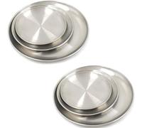 Bhina 6 Pezzi Argento Piatti Rotondi in Acciaio Inox Piatti da Campeggio in Metallo Piatti in Acciaio Inox Set Piatto da Portata in Piastra per Campeggio, Escursionismo, Picnic (23/26/30cm)