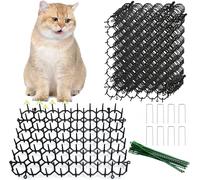 Bhina Set 15 Griglie Antigatto, 20x15cm Nero Tappeto Antigatto, Repellente Gatti con 8 Picchetti a U e 20 Fascette Stringitubo per Esterno, Giardino, Balcone (Corto)