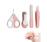 BHIPKOT Set Manicure Neonato 4 Pezzi Rosa - Forbicine con Cappuccio Protettivo - Lame Arrotondate e Impugnatura Antiscivolo per Taglio Preciso e Senza Rischi