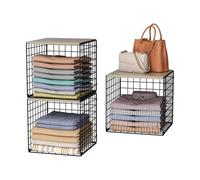 BHKERUZ 3 organizer e contenitori impilabili per armadio, ripiani per armadio con piano in legno per ulteriore spazio di archiviazione,Bianca