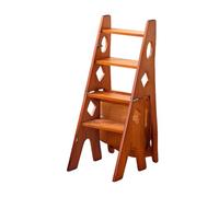 BHKERUZ Sedia Pieghevole da Biblioteca in Legno massello,Sgabello Pieghevole in Legno a Quattro Livelli, Sedia per Scale Multifunzionale, Scaletta per Casa,Marrone,46x34x87cm
