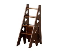 BHKERUZ Sedia Pieghevole da Biblioteca in Legno massello,Sgabello Pieghevole in Legno a Quattro Livelli, Sedia per Scale Multifunzionale, Scaletta per Casa,Nero,46x34x87cm