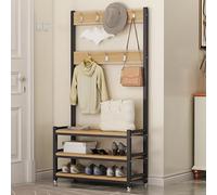 BHLFGKY Recibidor Perchero 3 en 1 con Tabla de Almacenaje Perchero con Banco Recibidor para Zapatos con 7 Ganchos y Protección para Los Pies. Ideale per Sala de estar y Pasillo (Nero 60 cm
