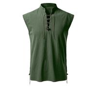 Bhnyku Canottiera da uomo, vintage, con lacci, colletto alto, senza maniche, sottile, tinta unita, per palestra, leggera, per il fitness, da uomo, sottile, casual, da palestra, verde militare, M
