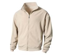 Bhnyku Giacca in pile da uomo, tinta unita, in pile polare, double face, in velluto, con chiusura lampo, colletto alto, in peluche, alla moda, per le mezze stagioni, giacca leggera di lana da uomo