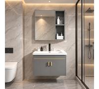 Bhpnak Mobile da bagno sospeso con specchio e lavabo，Grigio：60x40x40cm | Dotato di armadietto, in legno massello, facile da montare, resistente al carico, facile da pulire, garanzia di un anno