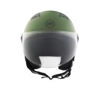 BHR Casco Demi-Jet 834 FLOW - Casco Scooter Estivo Omologato ECE 22.06 con 16 Fori di Aerazione - Casco Vespa con Visiera Antigraffio e Sgancio Micrometrico - Verde Opaco XS