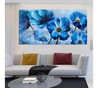 BHTMOI Quadro su tela astratto fiore blu arte della parete fiori di papavero fiori poster stampe per soggiorno decorazione murale extra large 75x155 cm (29,5x61 pollici) senza cornice