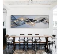 BHTMOI Quadro su tela astratto grigio oro nastro nero dipinto su tela lungo poster di grandi dimensioni per soggiorno moderno arredamento camera da letto 50x150 cm (20x59 pollici) senza cornice