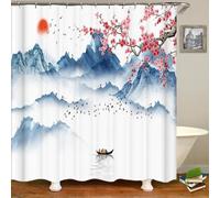 BHTMOI Tenda da bagno in stile giapponese, con 12 ganci per tenda da doccia, tenda da doccia in tessuto di poliestere impermeabile 80 x 200 cm (larghezza x altezza)