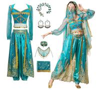 bi bi hou Donna Costume di Principessa Jasmine Costume di Principessa Aladdin con Accessori Costume di Danza del Ventre Festa di Natale Halloween Carnevale Cosplay Costume Adulto
