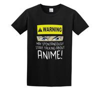 BI BI MIAO Warning May Spontaneously Talk About Anime Unisex 100% Cotton Short-Sleeve T-Shirts Black XL