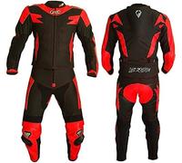 BI ESSE Kit: Tuta Moto Divisibile Viaggio in pelle e tessuto (giacca e pantaloni) con protezioni complete, guanti, Stivali (Nero/Rosso, 3XL)