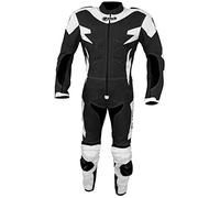 BI ESSE - Tuta da MOTO intera in pelle e tessuto, ideale per strada, viaggi lunghi, touring, pitbike, completa di gobba e protezioni rigide certificate (Bianco/Nero, 5XL)