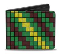 Bi-Fold Wallet 8-Bit Pixel Step Stripe Black/Brown/Green/Yellow
