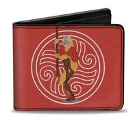 Bi-Fold Wallet Avatar the Last Airbender Aang Staff Pose and Elements Icons Red/