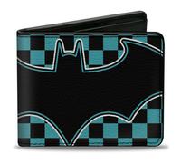 Bi-Fold Wallet BATMAN Bat Logo Close-Up Checker Teal/Black