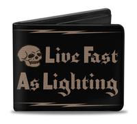 Bi-Fold Wallet Buckle-Down Skull LIVE FAST AS LIGHTNING Black/Light Orange
