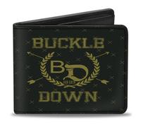 Bi-Fold Wallet Buckle-Down Winged Skull ENJOY THE RIDE Olive/Lime Green