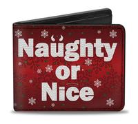 Bi-Fold Wallet Christmas NAUGHTY OR NICE/Snowflakes Reds/White/Green