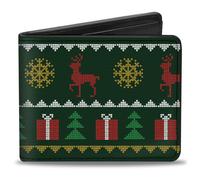 Bi-Fold Wallet Christmas Sweater Stitch Green/White/Gold/Red