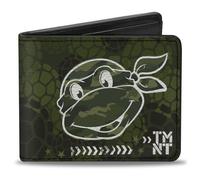 Bi-Fold Wallet Classic Turtle Face CLOSE-UP Outline/TMNT Turtle Shell Camo Olive