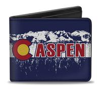 Bi-Fold Wallet Colorado ASPEN Flag/Snowy Mountains Weathered Blue/White/Red/Yell