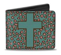 Bi-Fold Wallet Cross Repeat Leopard Turquoise/Pink