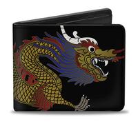 Bi-Fold Wallet Dragon CLOSE-UP Black/Golds/Reds/Blue