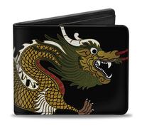 Bi-Fold Wallet Dragon CLOSE-UP Black/Golds/White/Green