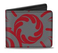 Bi-Fold Wallet Floral Pinwheel CLOSE-UP Gray/Red