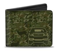 Bi-Fold Wallet Ford Truck + WORKS HARD, PLAYS HARDER. Deer Hunter Camo Olive