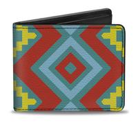 Bi-Fold Wallet Geometric Diamonds Turquoise Blues/Orange/Yellow