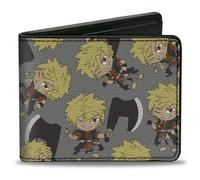Bi-Fold Wallet Hell's Paradise Chibi Aza Chobei Axe Poses Scattered Gray