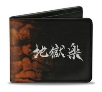 Bi-Fold Wallet Hell's Paradise Kanji Title Logo and Gabimaru Fire Pose Orange/Wh