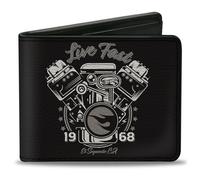 Bi-Fold Wallet Hot Wheels LIVE FAST 1968 Engine Pistons Black/Grays
