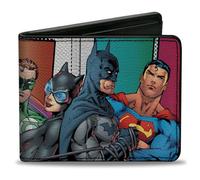 Bi-Fold Wallet Justice Leage 4-Superheroes and 2-Villains Group Pose Halftone Bl