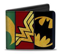 Bi-Fold Wallet Justice League 5-Superhero Textured Logo CLOSE-UP Panels