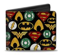 Bi-Fold Wallet Justice League 6-Superhero Logos Collage Black