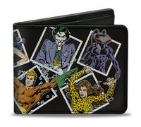 Bi-Fold Wallet Justice League Vintage Superhero and Villain Pose Blocks Black