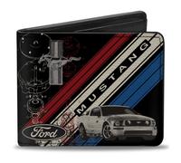 Bi-Fold Wallet Mustang Tri-Bar Logo/Diagonal Stripe/Blueprint Black/Red/White/Bl