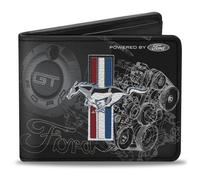 Portafoglio unisex Mustang Tri-bar Stripe/gt Motor Blueprint Bi-Fold, Multicolore, 4.0" x 3.5"